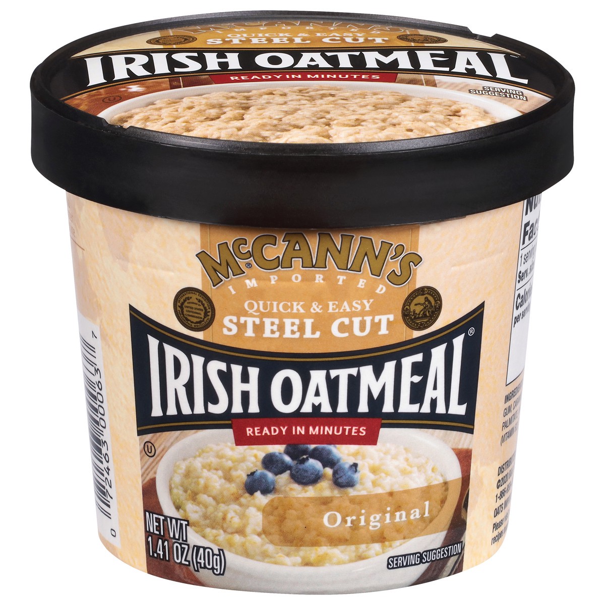 slide 1 of 7, McCann's Imported Original Quick & Easy Steel Cut Irish Oatmeal, Non-GMO Project Verified Oatmeal, Kosher, 1.41 OZ Cup, 1.41 oz