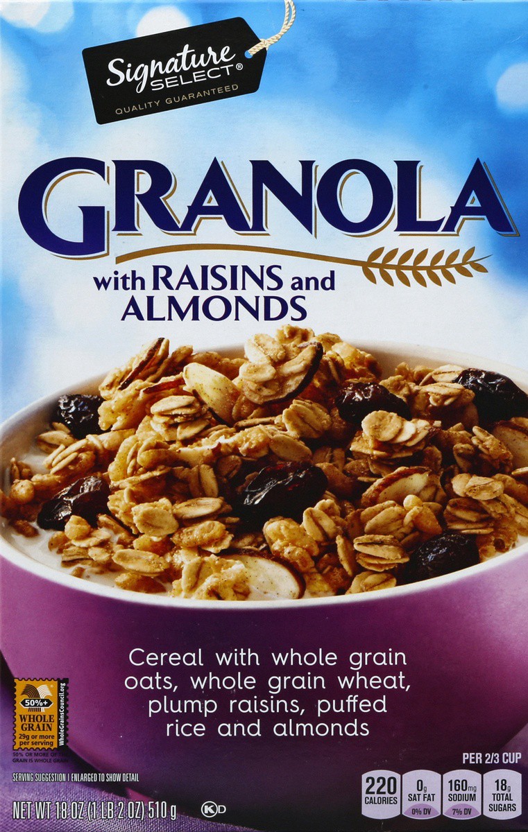 slide 2 of 4, Signature Select Granola with Raisins and Almonds 18 oz, 18 oz