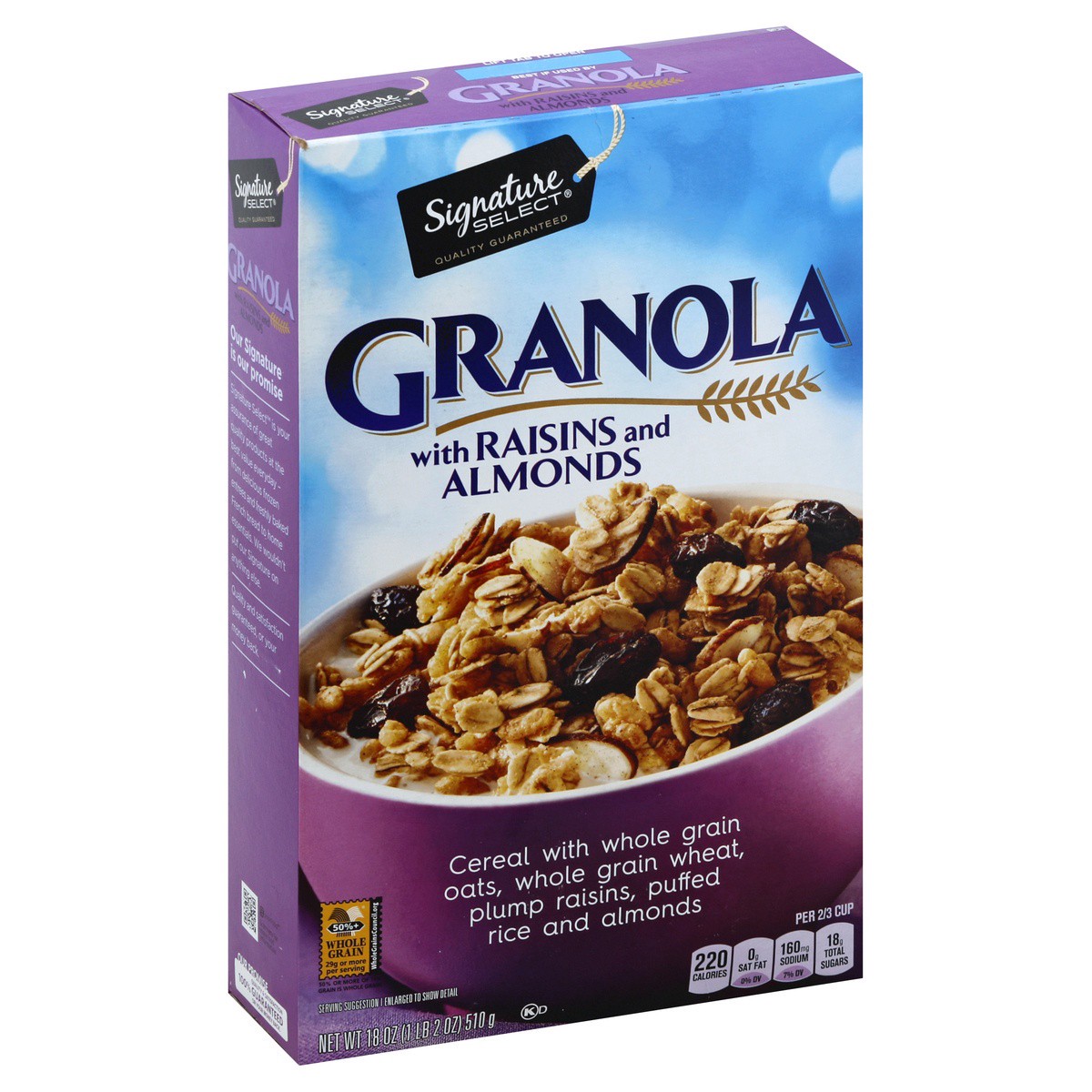 slide 1 of 4, Signature Select Granola with Raisins and Almonds 18 oz, 18 oz