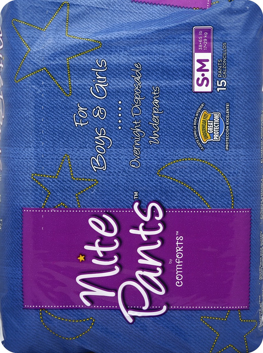 slide 4 of 5, Comforts Nite Pants S-M Boys & Girls Overnight Disposable Underpants, 15 ct