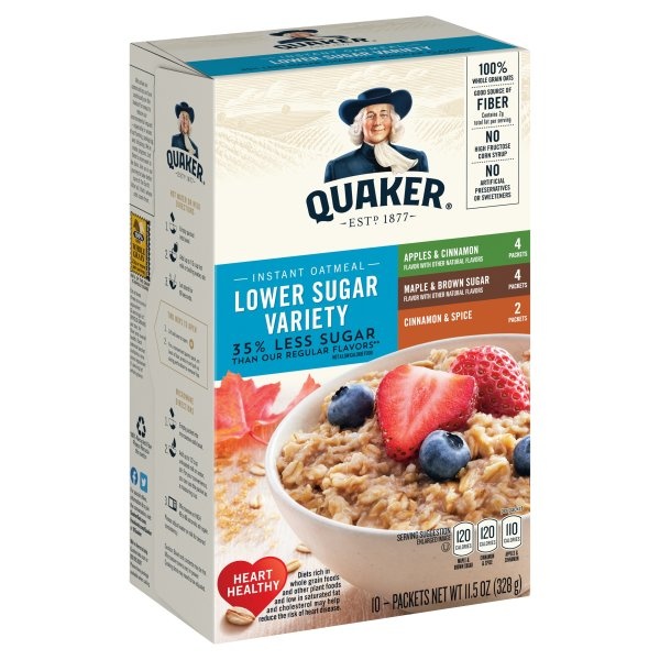 slide 1 of 1, Quaker Instant Oatmeal, Lower Sugar, Variety Pack, 11.5 oz