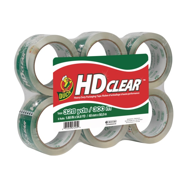 slide 1 of 5, Duck 1.88" x 55 yd Heavy-Duty Carton Packaging Tape - Clear, 6 ct