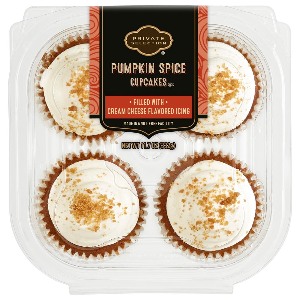 slide 1 of 4, Private Selection Pumpkin Spice Cupcakes, 4 ct