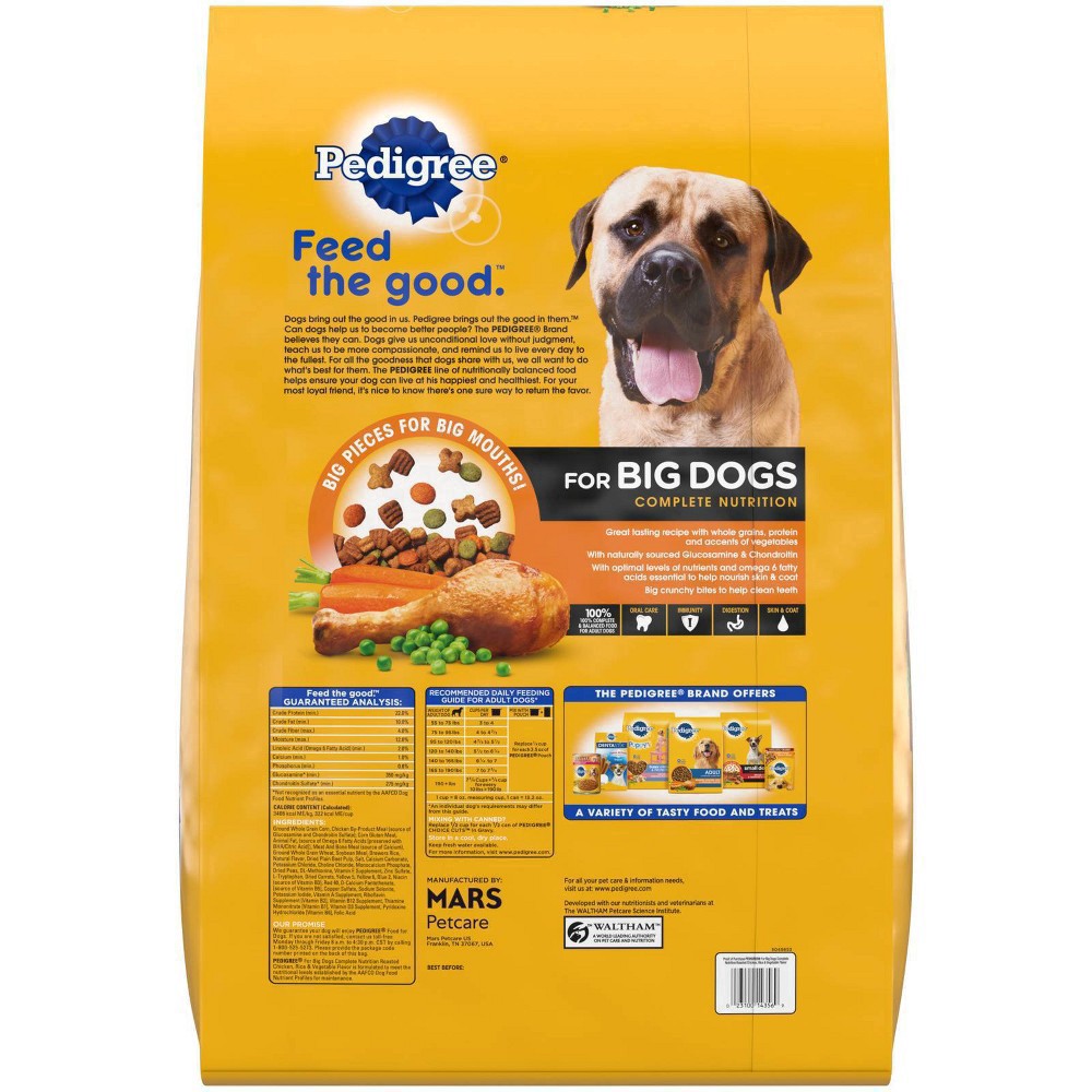 slide 13 of 19, PEDIGREE For Big Dogs Adult Complete Nutrition Large Breed Dry Dog Food Roasted Chicken, Rice & Vegetable Flavor Dog Kibble, 46.8 lb. Bag, 46.80 lb