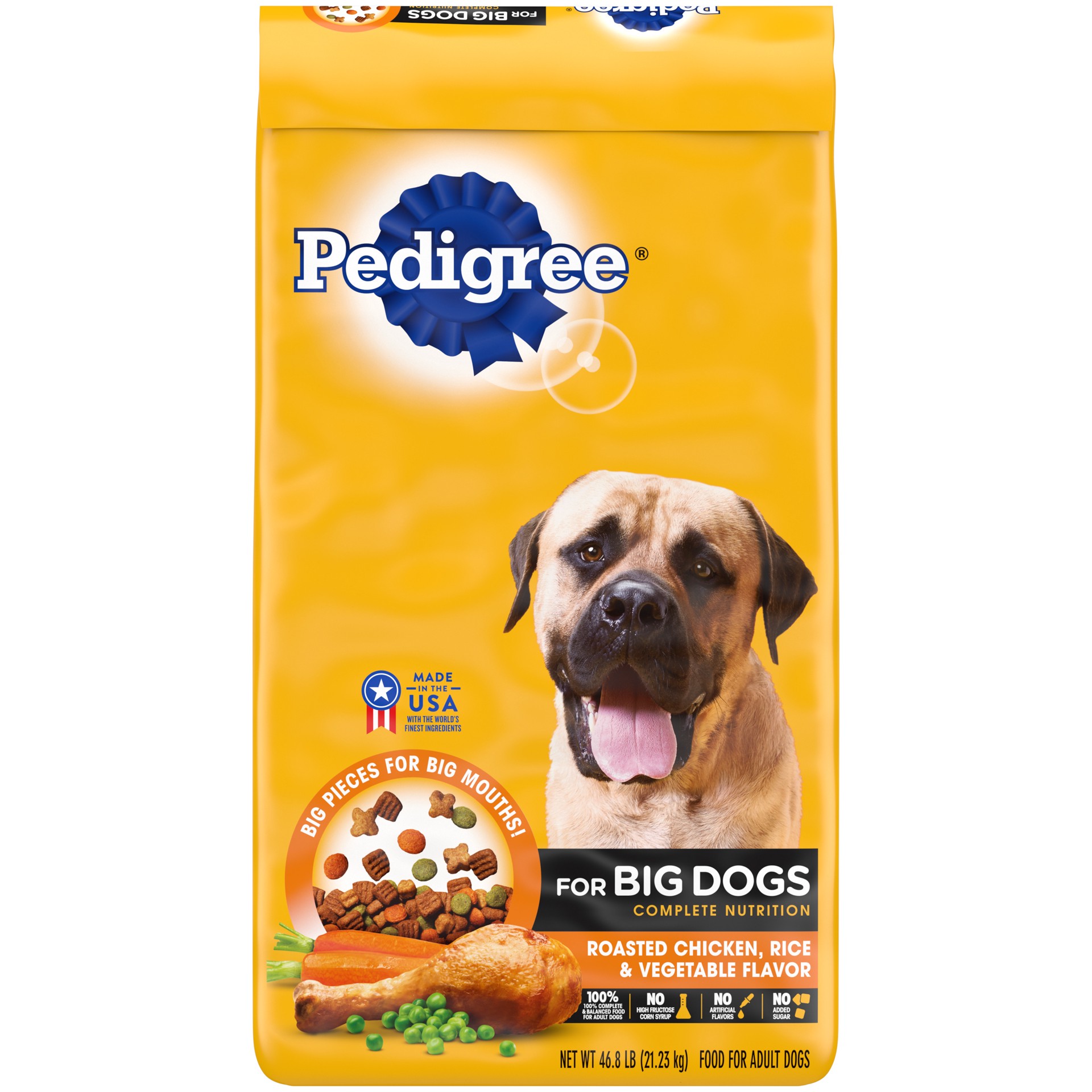 slide 1 of 19, PEDIGREE For Big Dogs Adult Complete Nutrition Large Breed Dry Dog Food Roasted Chicken, Rice & Vegetable Flavor Dog Kibble, 46.8 lb. Bag, 46.80 lb