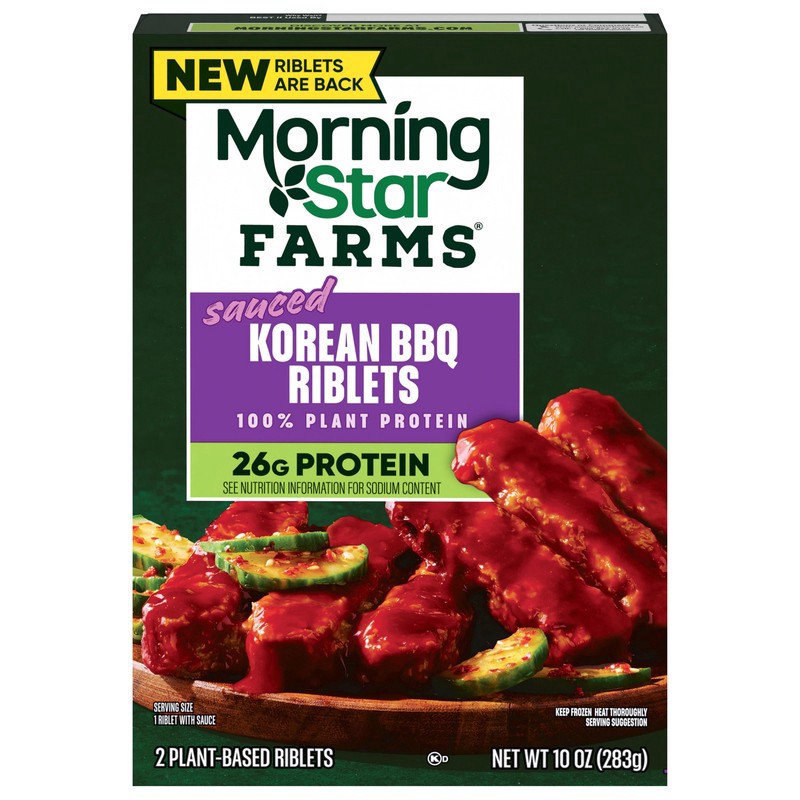 slide 1 of 5, MorningStar Farms Korean BBQ Vegan Sauced Riblets, 10 oz