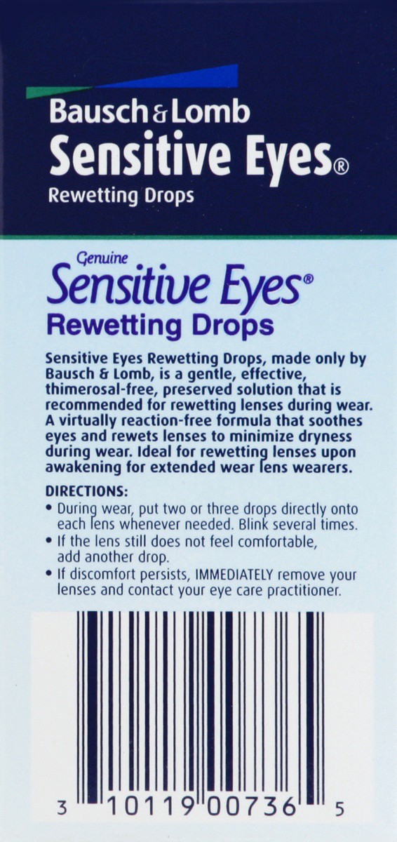 slide 6 of 7, Bausch + Lomb B&L Sensitive Eyes Rewetting Drops, 0.5 fl oz