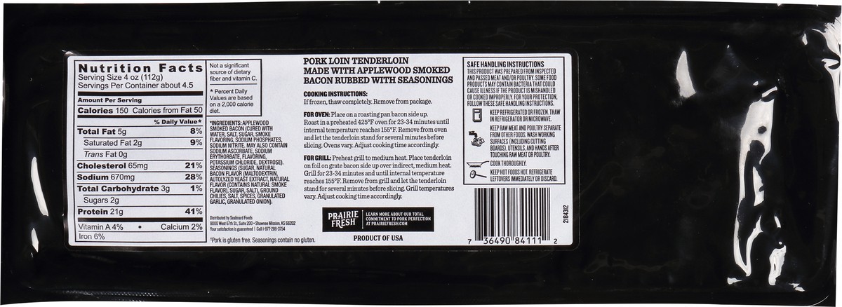 slide 3 of 13, Prairie Fresh Signature Applewood Smoked Bacon Pork Tenderloin 18.4 oz, 18.4 oz