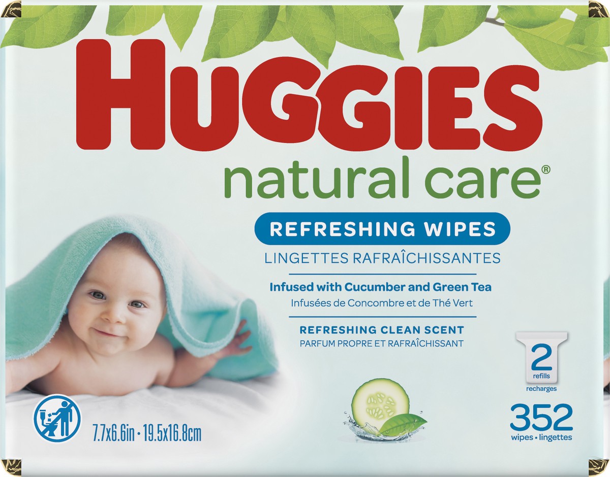 slide 4 of 11, Huggies Natural Care Refreshing Refreshing Clean Scent Wipes 2 Refills 352 Wipes, 352 ct