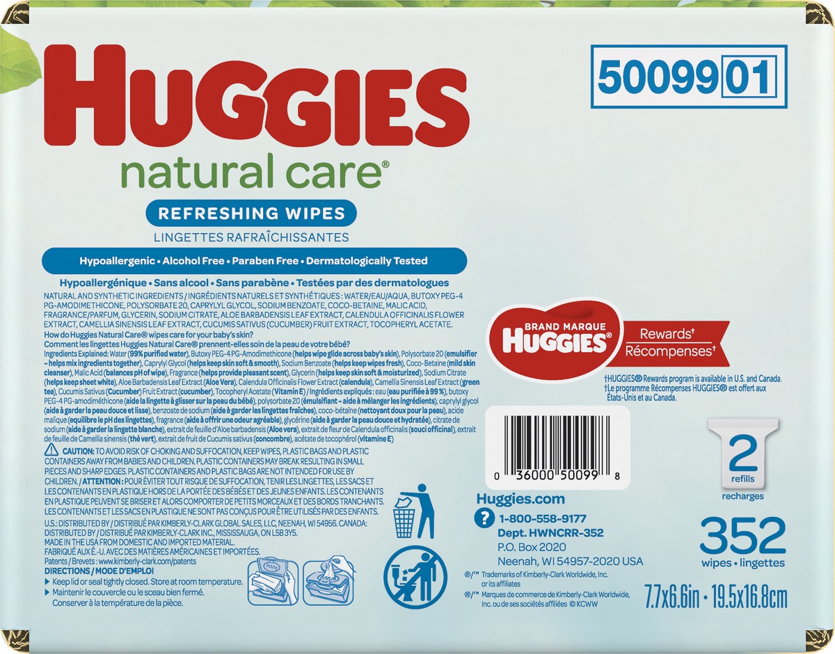 slide 9 of 11, Huggies Natural Care Refreshing Refreshing Clean Scent Wipes 2 Refills 352 Wipes, 352 ct