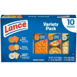 Lance Sandwich Crackers, Variety Pack, 3 Flavors, 10 Individually Wrapped Packs, 6 Sandwiches Each