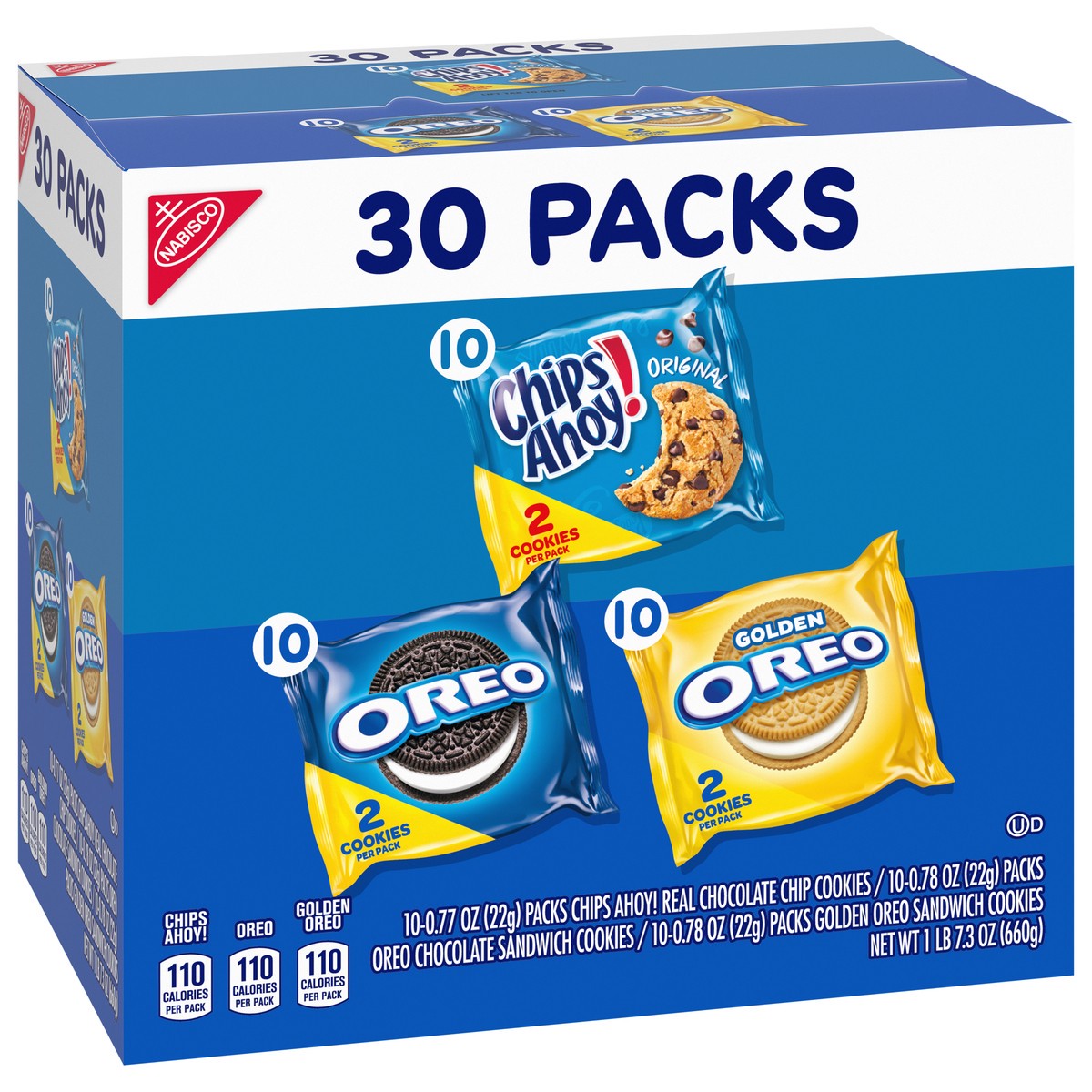 slide 4 of 9, Chips Ahoy!/Oreo Nabisco Sweet Treats Cookie Variety Pack OREO, OREO Golden & CHIPS AHOY!, 30 Snack Packs (2 Cookies Per Pack), 23.3 oz