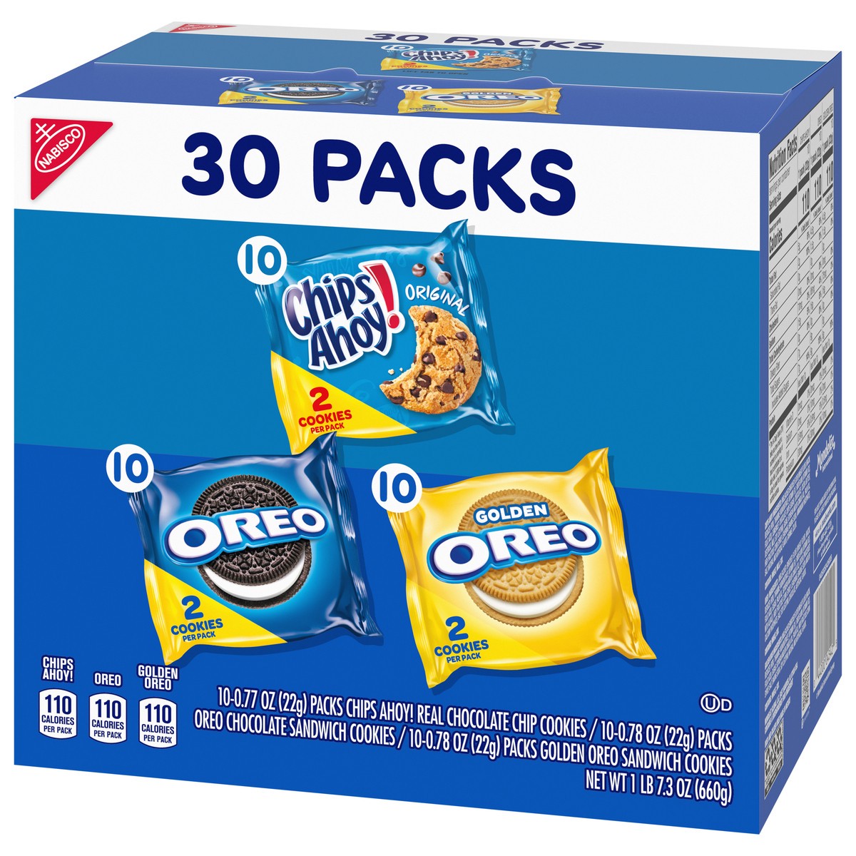 slide 6 of 9, Chips Ahoy!/Oreo Nabisco Sweet Treats Cookie Variety Pack OREO, OREO Golden & CHIPS AHOY!, 30 Snack Packs (2 Cookies Per Pack), 23.3 oz
