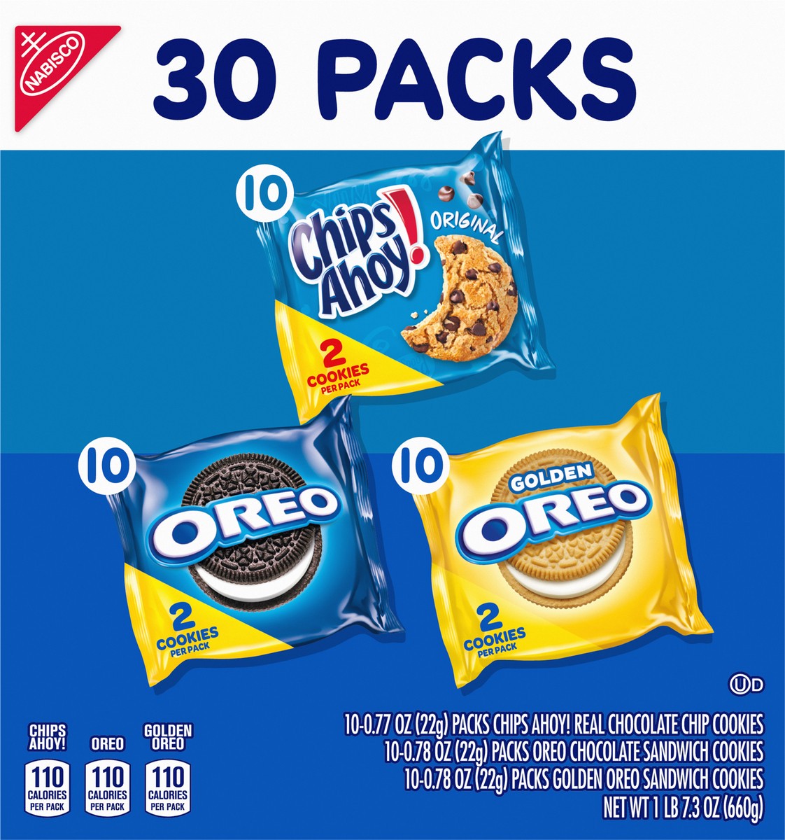 slide 3 of 9, Chips Ahoy!/Oreo Nabisco Sweet Treats Cookie Variety Pack OREO, OREO Golden & CHIPS AHOY!, 30 Snack Packs (2 Cookies Per Pack), 23.3 oz