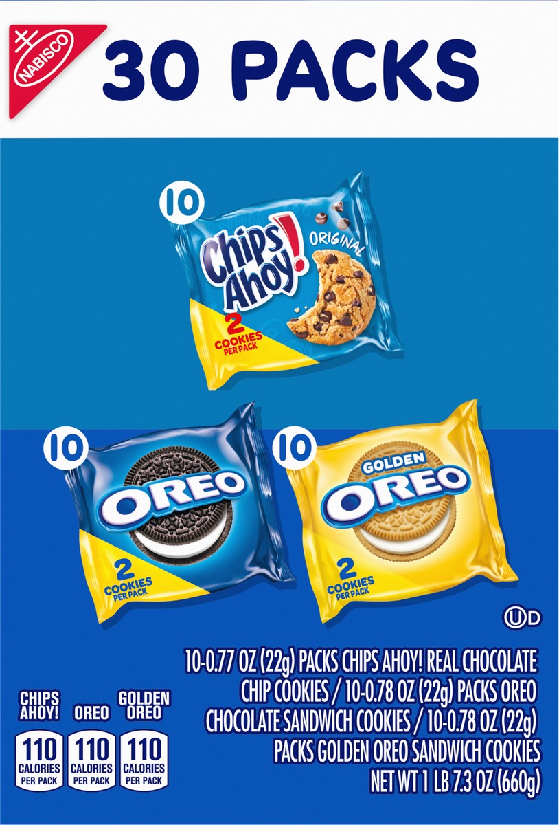slide 8 of 9, Chips Ahoy!/Oreo Nabisco Sweet Treats Cookie Variety Pack OREO, OREO Golden & CHIPS AHOY!, 30 Snack Packs (2 Cookies Per Pack), 23.3 oz
