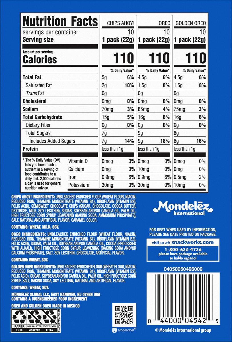 slide 2 of 9, Chips Ahoy!/Oreo Nabisco Sweet Treats Cookie Variety Pack OREO, OREO Golden & CHIPS AHOY!, 30 Snack Packs (2 Cookies Per Pack), 23.3 oz