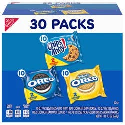 Chips Ahoy!/Oreo Nabisco Sweet Treats Cookie Variety Pack OREO, OREO Golden & CHIPS AHOY!, 30 Snack Packs (2 Cookies Per Pack)