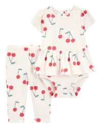 Carter's Baby 2-Piece Cherry Peplum Bodysuit Pant Set Multi 9M