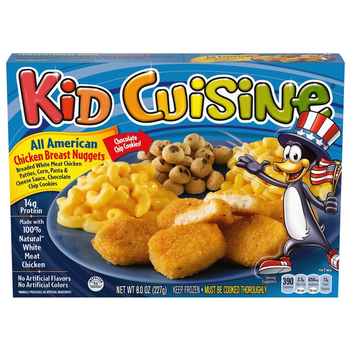 slide 1 of 9, Kid Cuisine Chicken Breast Nuggets Frozen Meal With Pasta And Cheese Sauce, Corn & Cookies, 8 oz., 8 oz