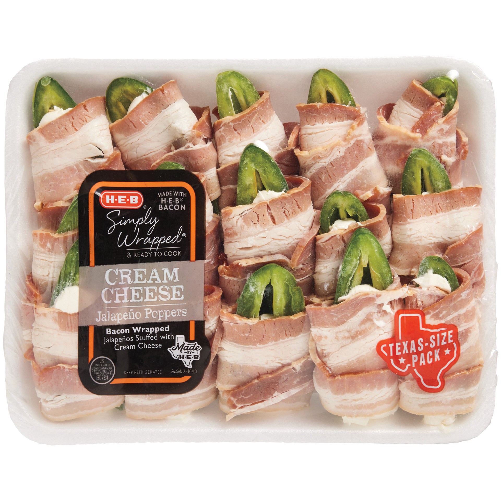 slide 1 of 1, H-E-B Simply Wrapped Cream Cheese Jalapeño Poppers - Texas-Size Pack, per lb