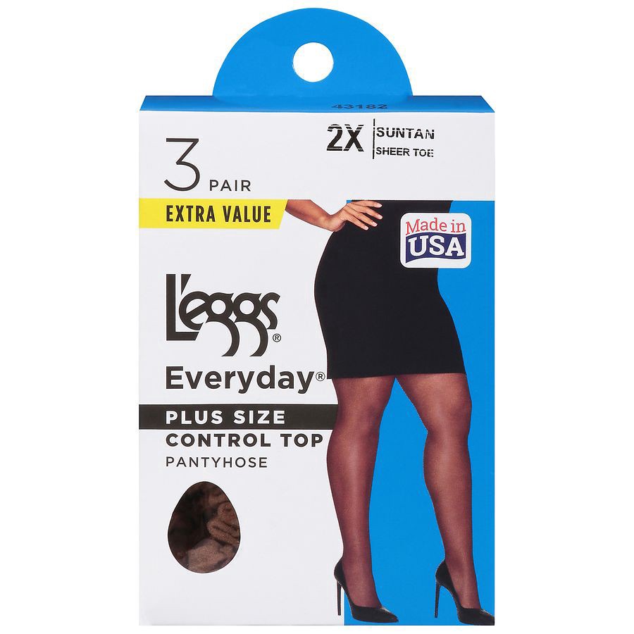 slide 1 of 1, L'eggs Everyday Suntan Control Top Pantyhose Plus Size 2X Extra Value 3 ea, 3 ct