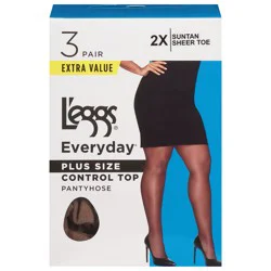 L'eggs Everyday Suntan Control Top Pantyhose Plus Size 2X Extra Value 3 ea