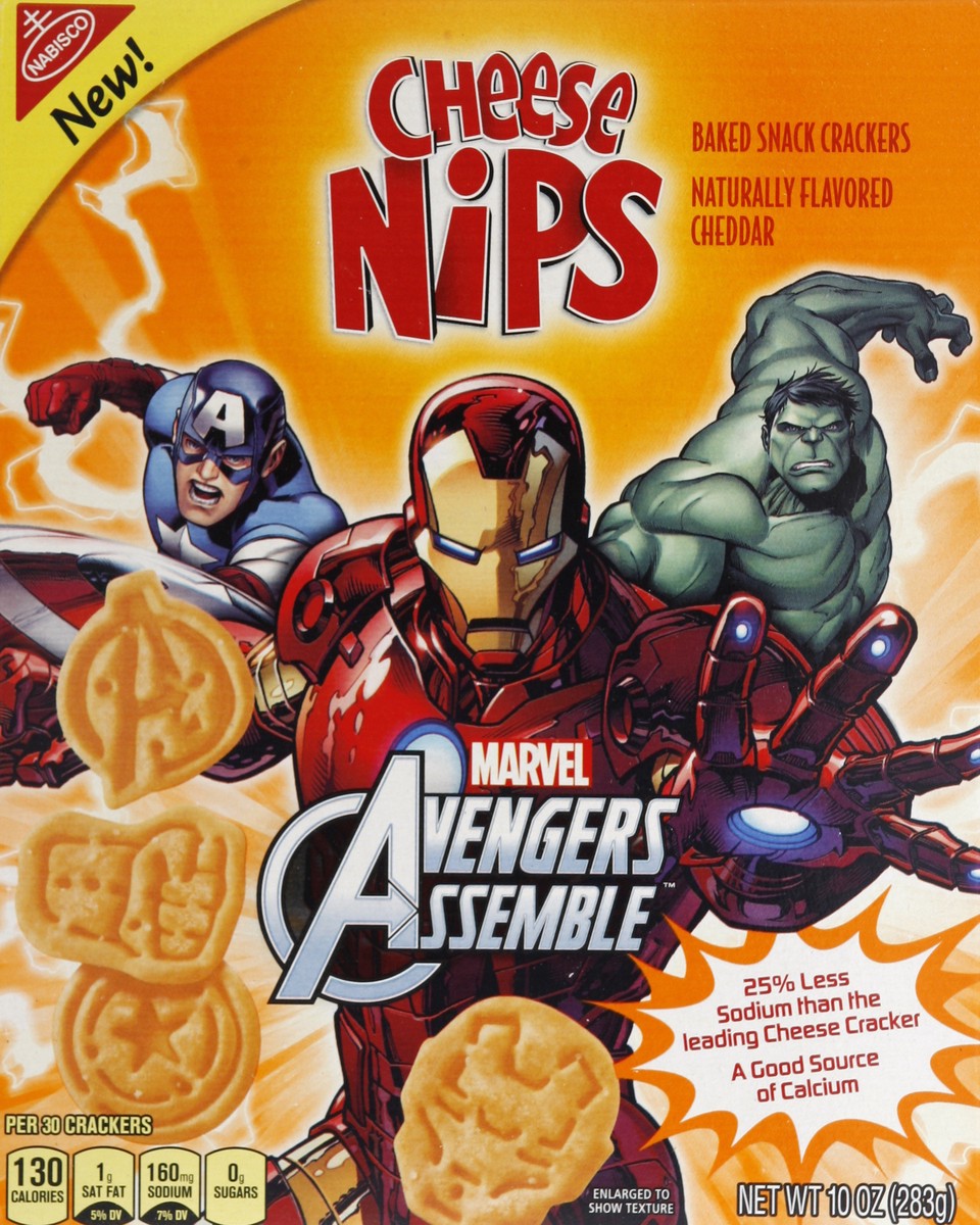slide 4 of 5, Nabisco Cheese Nips Avengers Cheddar Baked Snack Crackers, 10 oz