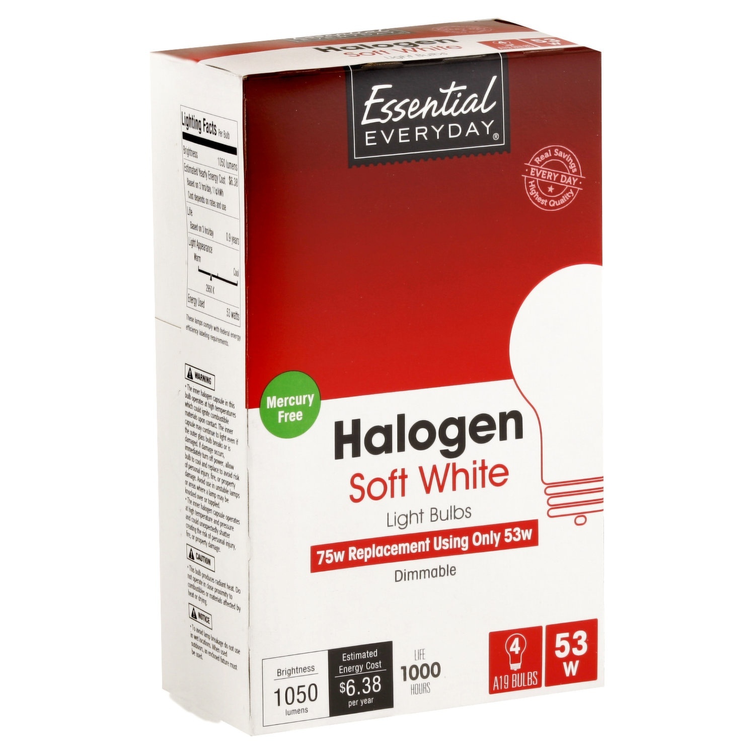 slide 1 of 1, Essential Everyday 53w Halogen Soft White, 4 ct