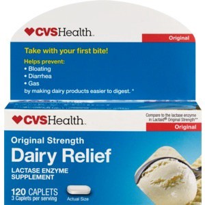 slide 1 of 1, CVS Health Dairy Relief Caplets Original Strength, 120 ct