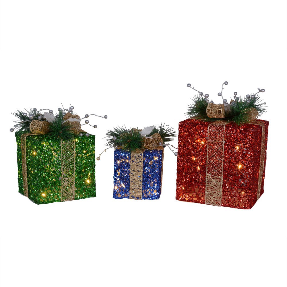 slide 1 of 1, Holiday Home Led Christmas Gift Boxes Holiday Decor - Multi Color - Set Of 3, 3 ct