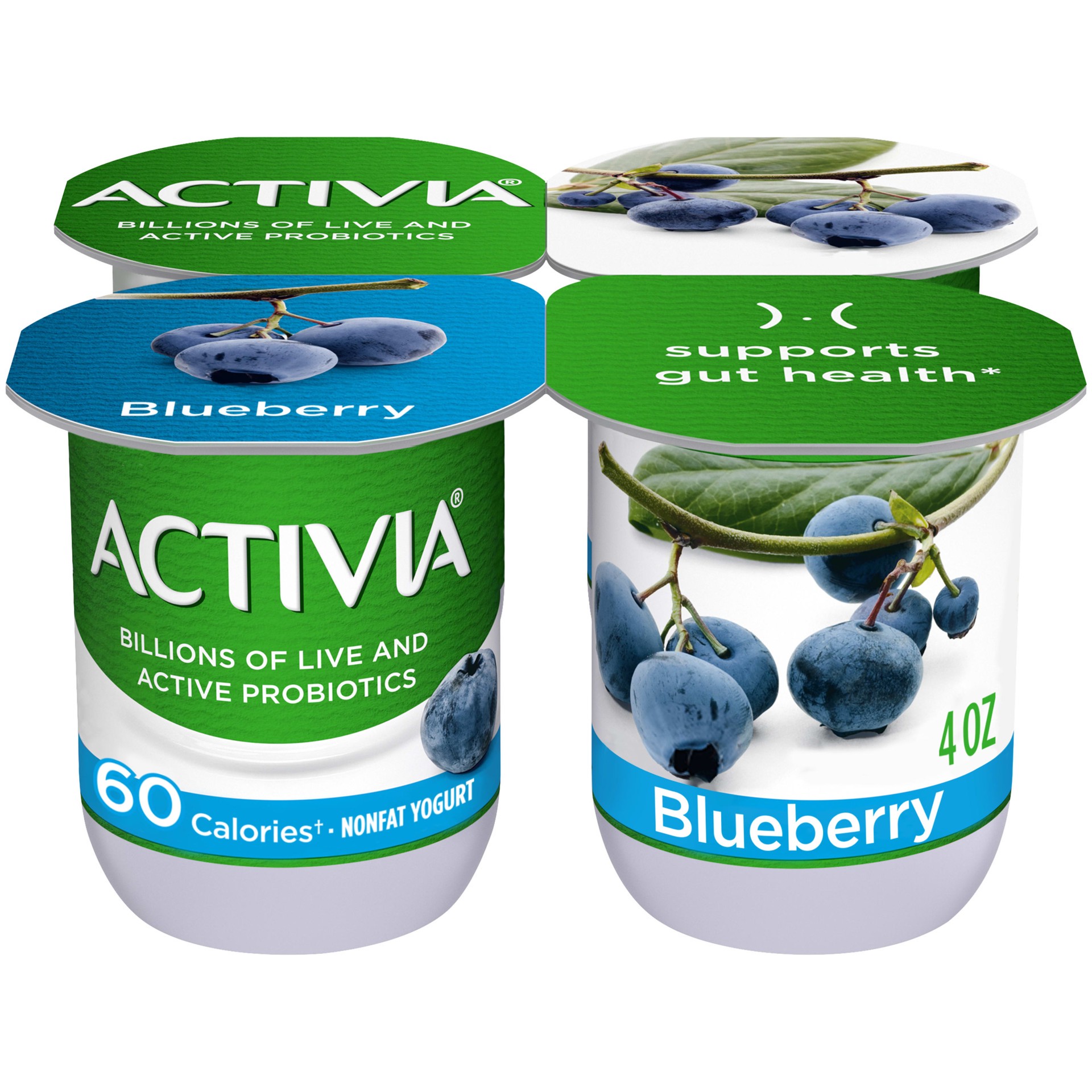 slide 1 of 5, Activia 60 Calories Probiotic Nonfat Yogurt, Blueberry, Non-GMO Project Verified, 4 oz., 4 Pack, 4 oz