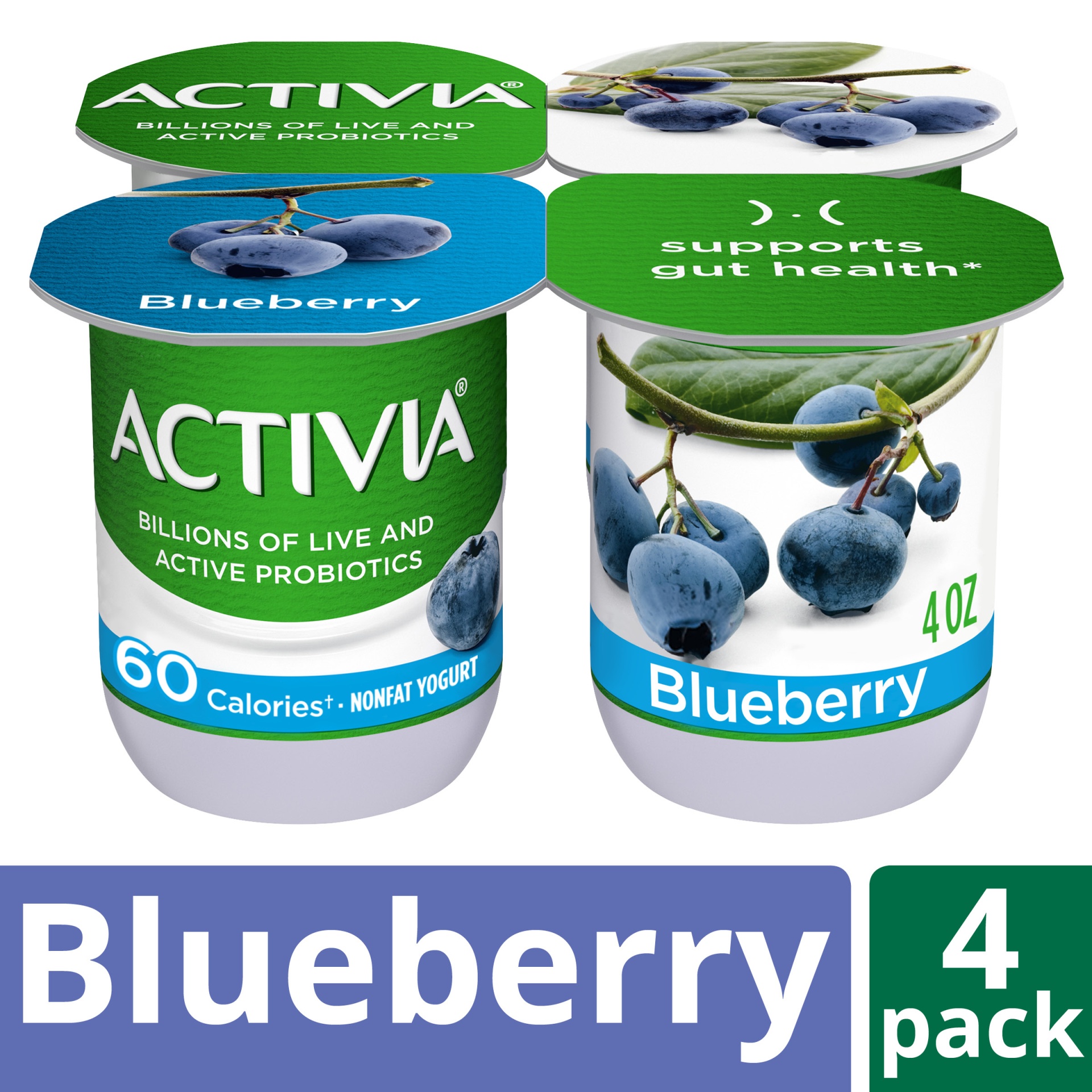 slide 1 of 7, Activia Nonfat Probiotic Blueberry Yogurt, 4 oz