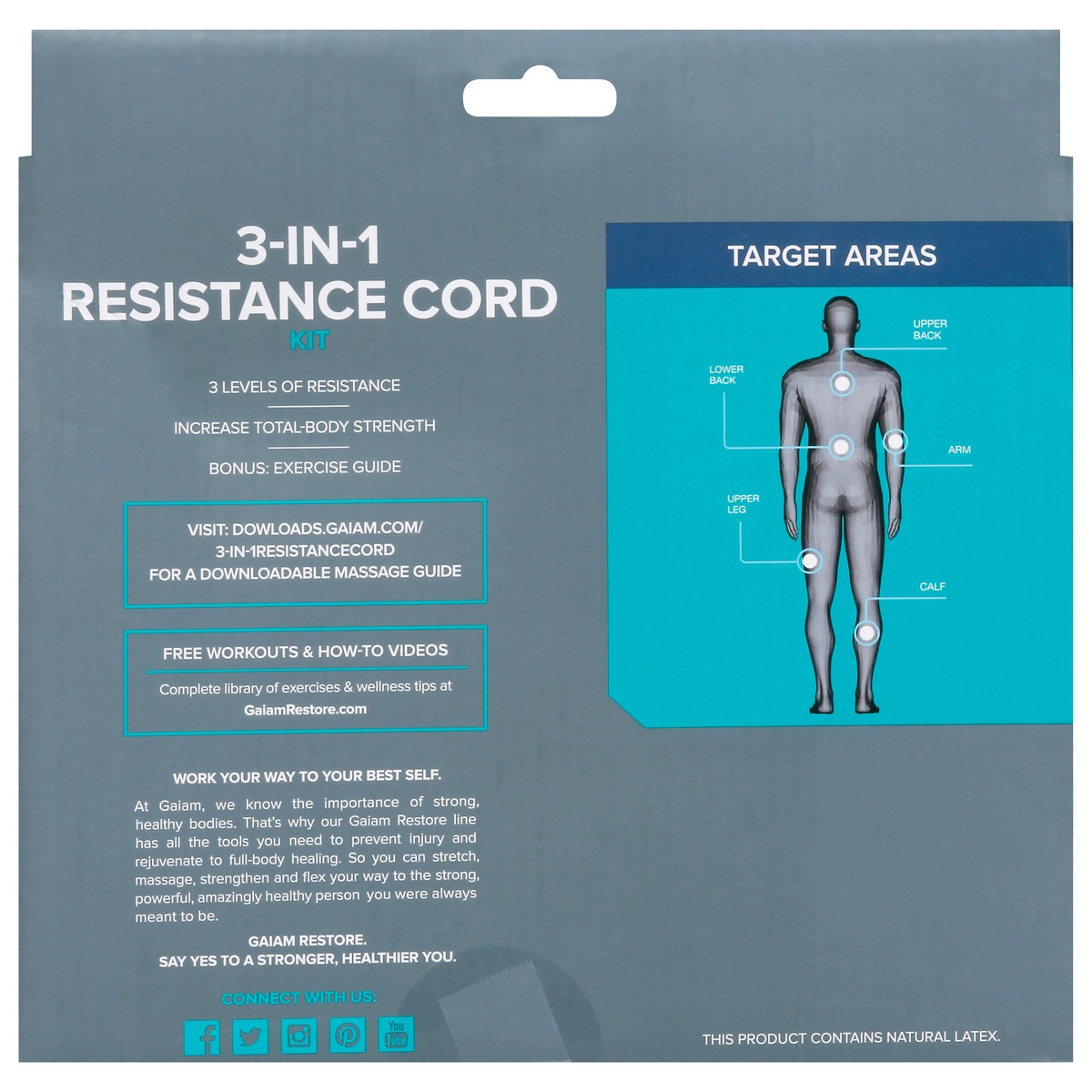 slide 9 of 11, Gaiam Restore 3-In-1 Resistance Cord 1 ea, 1 ea