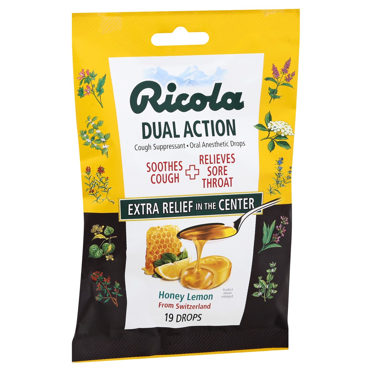 slide 2 of 9, Ricola Dual Action Cough & Sore Throat Relief Drops - Honey Lemon - 19ct, 19 ct