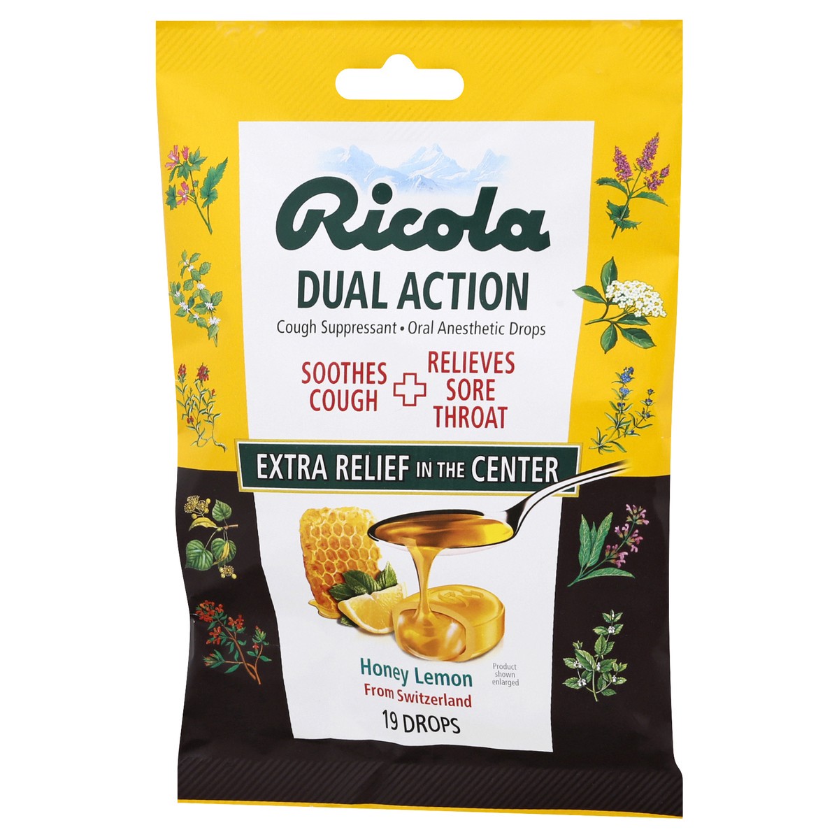 slide 3 of 9, Ricola Dual Action Cough & Sore Throat Relief Drops - Honey Lemon - 19ct, 19 ct