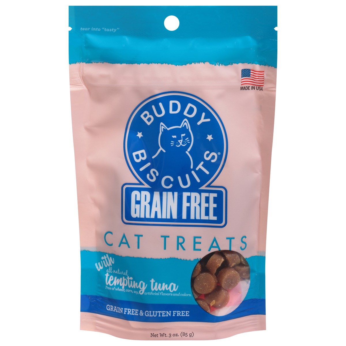 slide 1 of 9, Buddy Biscuits Grain Free Cat Treats with Tempting Tuna 3 oz, 3 oz