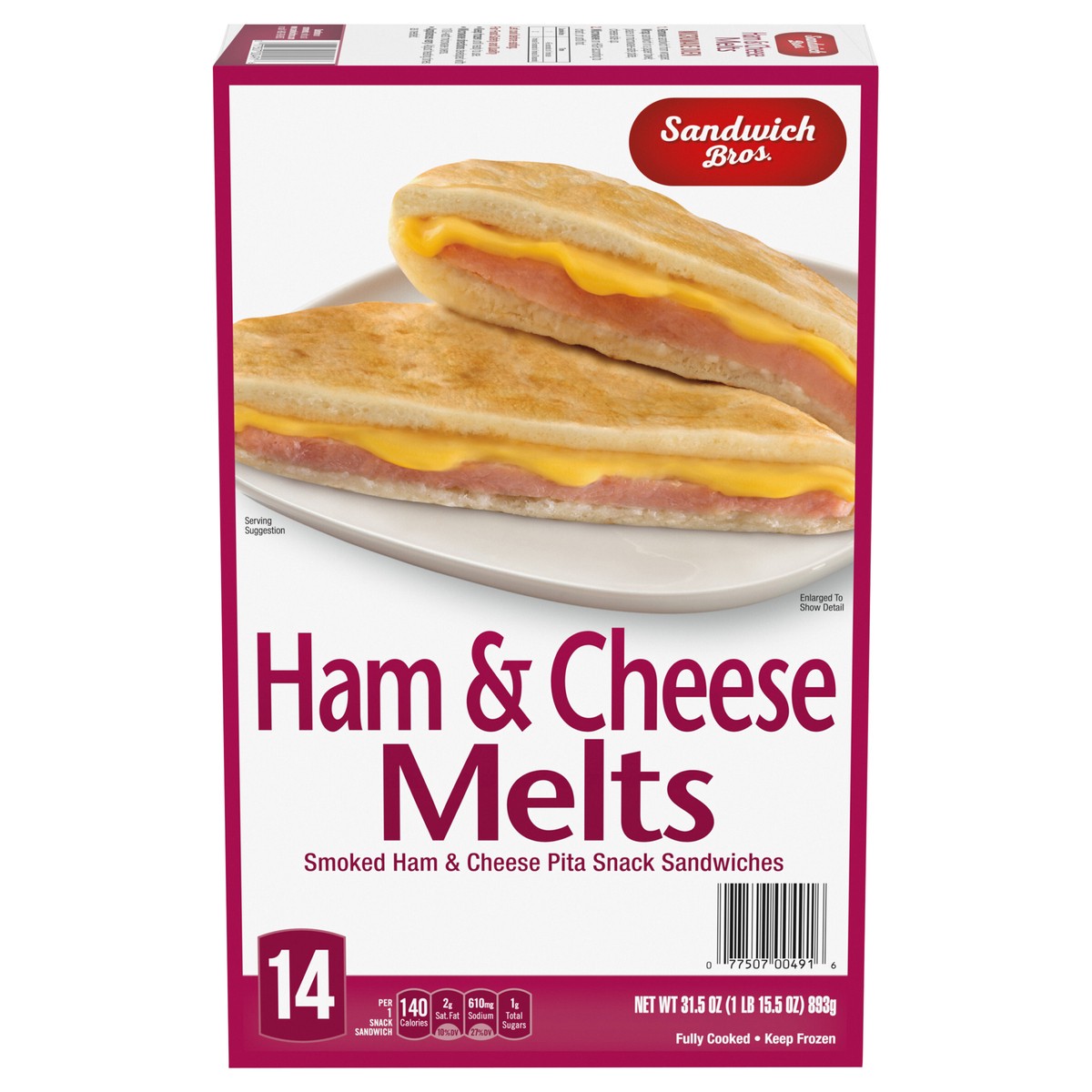 Sandwich Bros.. Ham and Cheese Melt, Frozen Pita Pocket Sandwiches