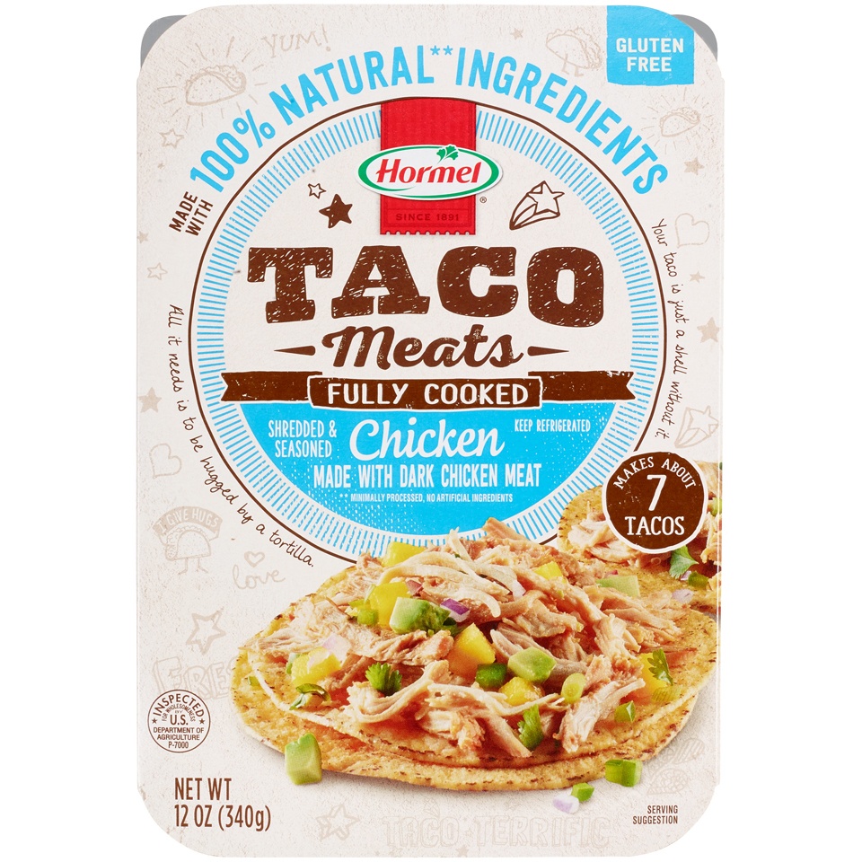 slide 1 of 8, Hormel Shredded & Seasoned Chicken Taco Meats, 12 oz