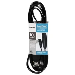 Prime Wire & Cable 10 ft 16/3 SPT-2 Black Snug Plug 3-Outlet Household Extension Cord