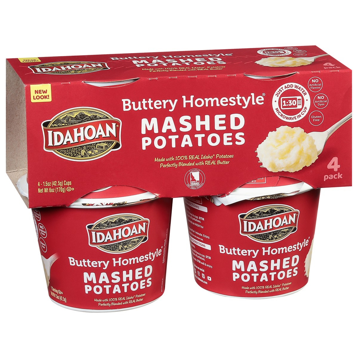 slide 5 of 9, Idahoan Buttery Homestyle Mashed Potatoes Microwavable Cups, 4 ct; 1.5 oz