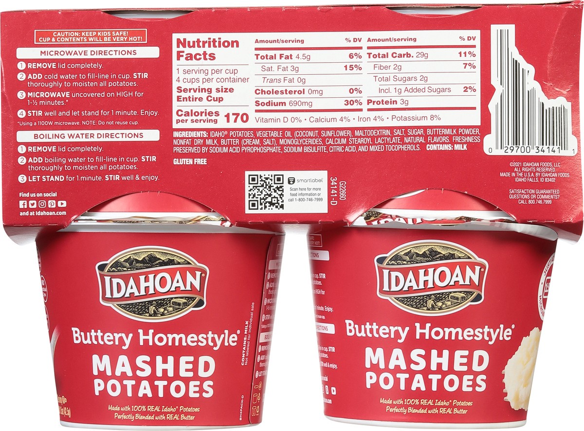 slide 6 of 9, Idahoan Buttery Homestyle Mashed Potatoes Microwavable Cups, 4 ct; 1.5 oz