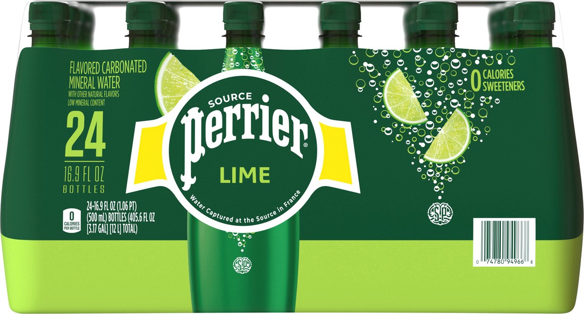 slide 7 of 13, PERRIER Lime Flavored Sparkling Water, Plastic Water Bottles (24 Count) 405.6 fl oz., 24 ct