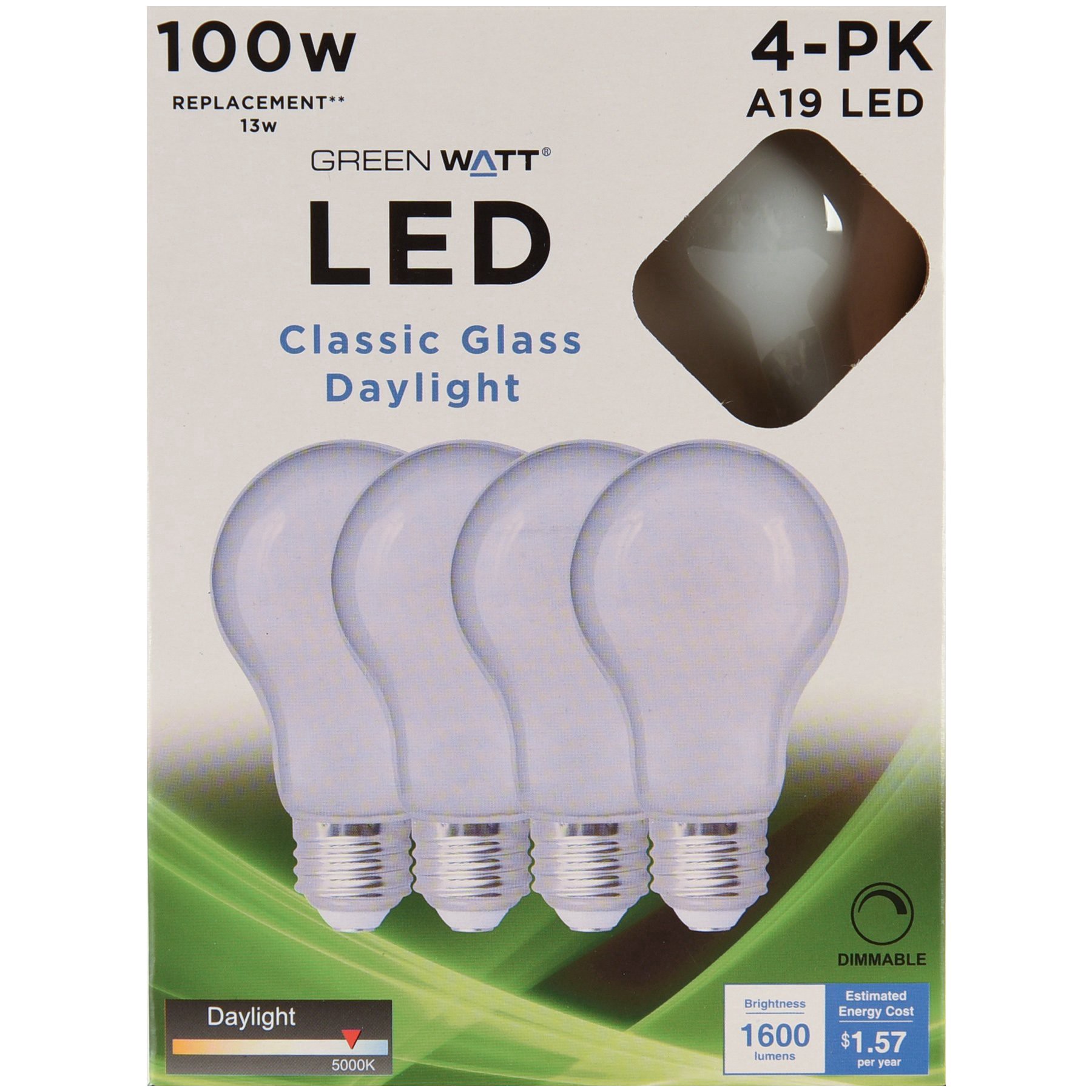 slide 1 of 1, Green Watt A19 100-Watt Frosted LED Light Bulbs - Daylight, 4 ct