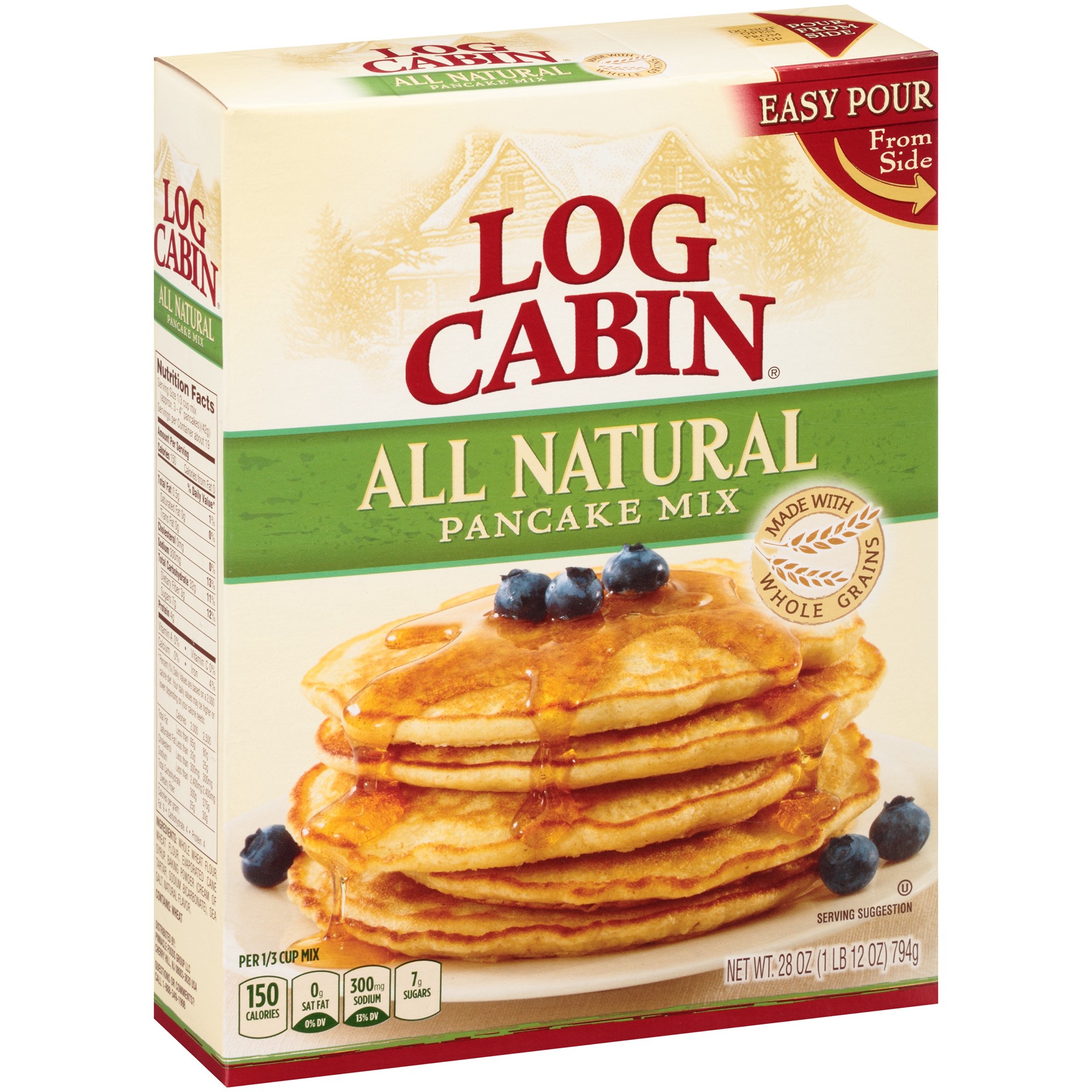 slide 5 of 5, Log Cabin All Natural Pancake Mix, 28 oz