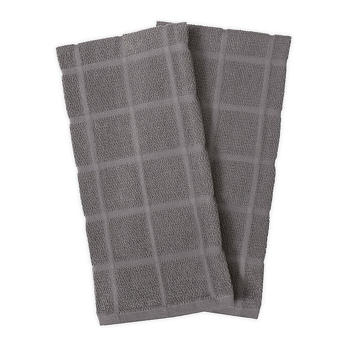 slide 1 of 6, KitchenSmart Colors Solid Windowpane Kitchen Towels - Grey, 2 ct