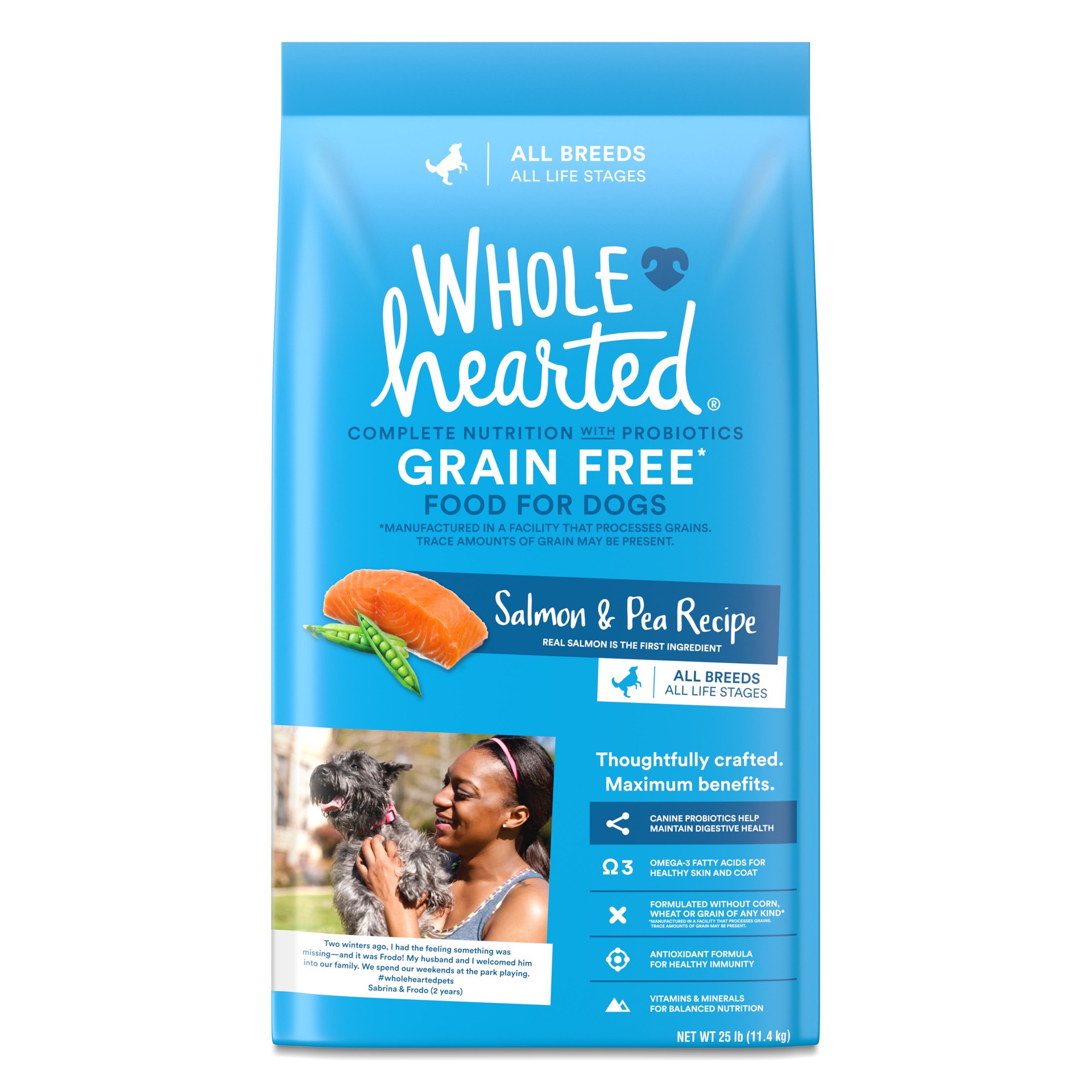 slide 1 of 1, WholeHearted Grain Free All Life Stages Salmon and Pea Recipe Dry Dog Food, 25 lb