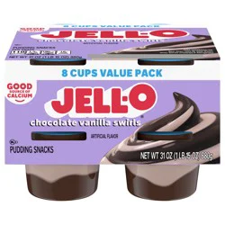 Jell-O Original Chocolate Vanilla Swirls Artificially Flavored Ready-to-Eat Pudding Snack Cups Value Pack, 8 ct Cups