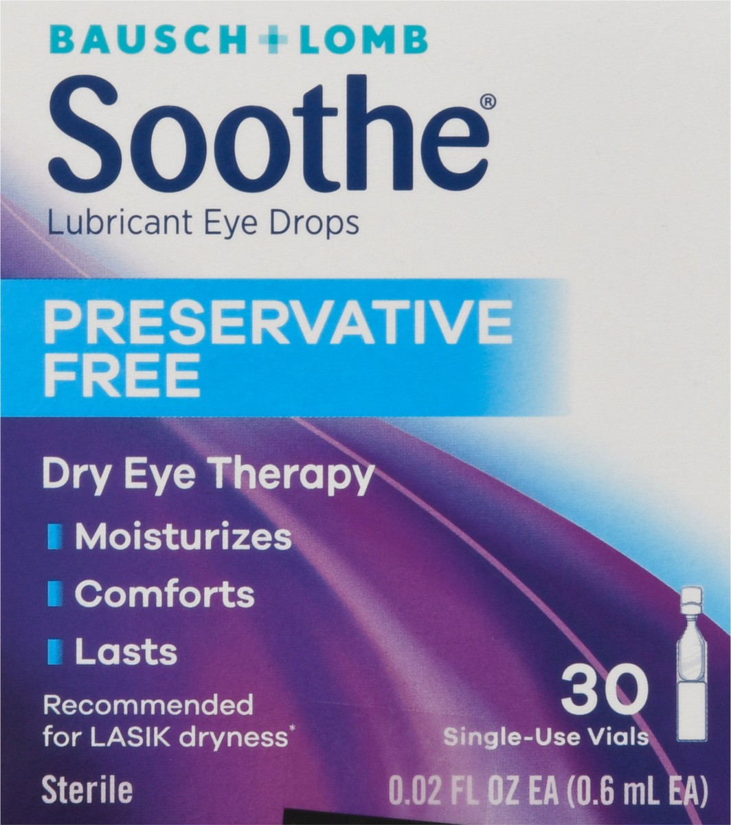 slide 9 of 10, Bausch + Lomb Soothe Preservative Free Lubricant Eye Drops 30 - 0.02 fl oz Bottles, 30 ct