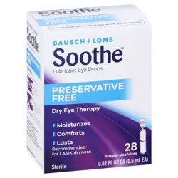 Bausch + Lomb Soothe Preservative Free Lubricant Eye Drops, 30 count 0.02 fl oz Each