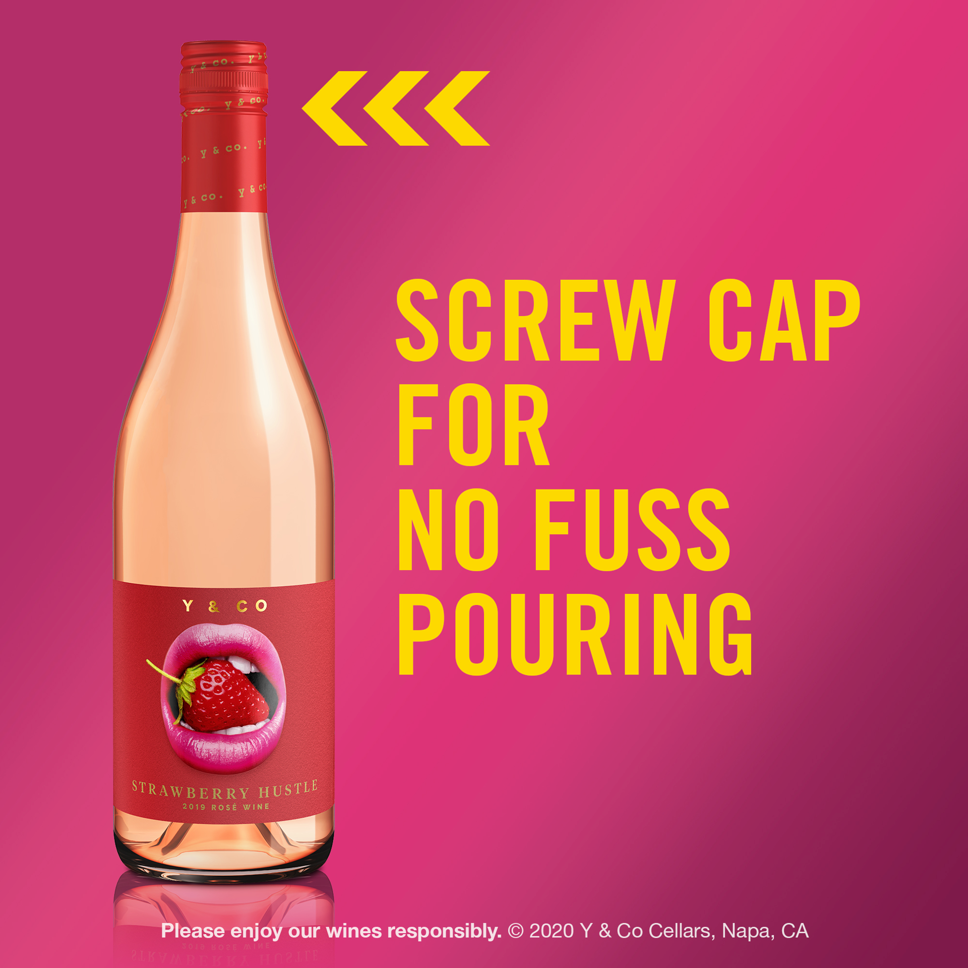 slide 3 of 5, Y & Co Strawberry Hustle Rose Wine, 750 mL Bottle, 25.36 fl oz